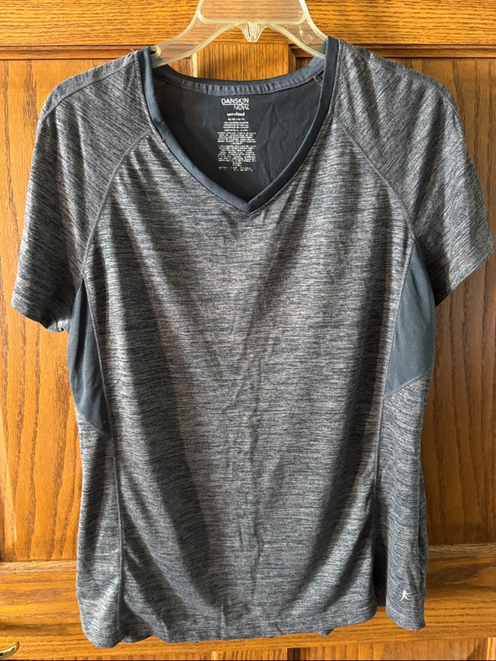 Danskin Now Heathered Charcoal Gray V-Neck Performance Tee
